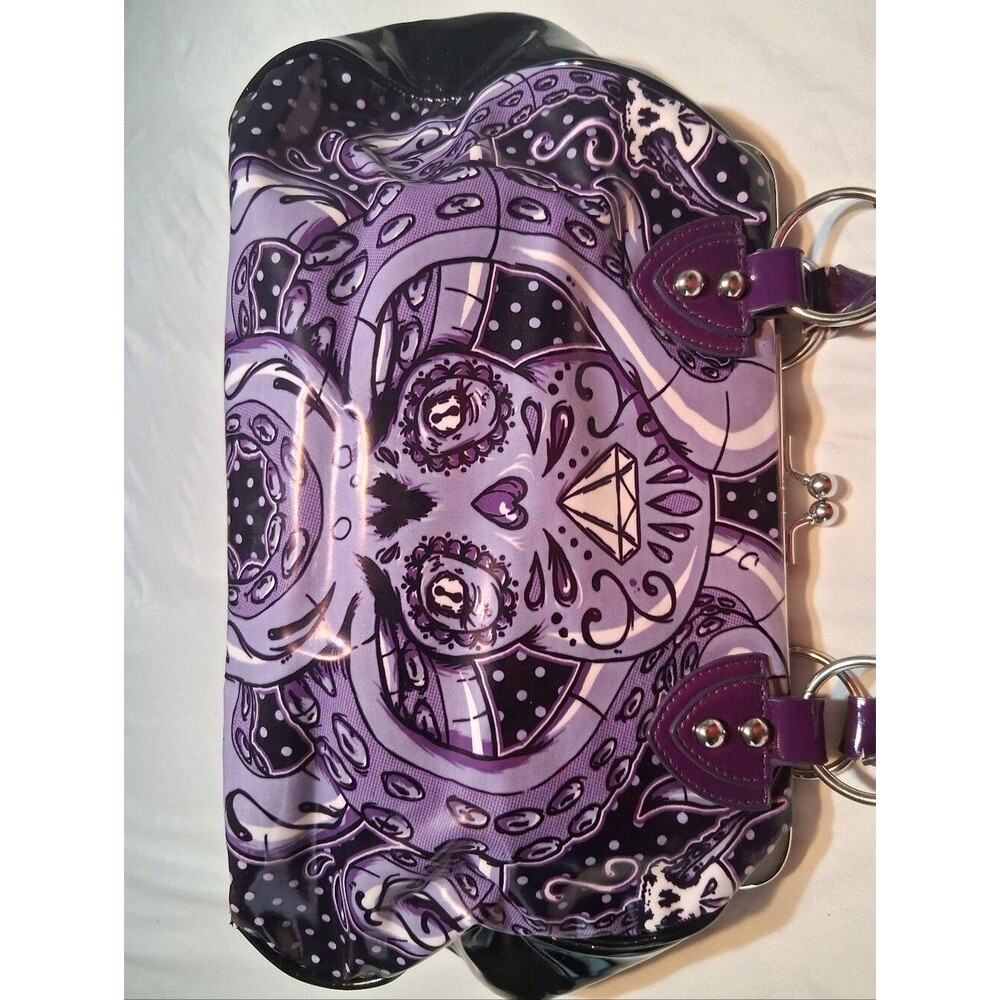 Y2K Purple Octopus Skull / Kraken Kisslock Frame Satchel Handbag - Picture 3 of 15